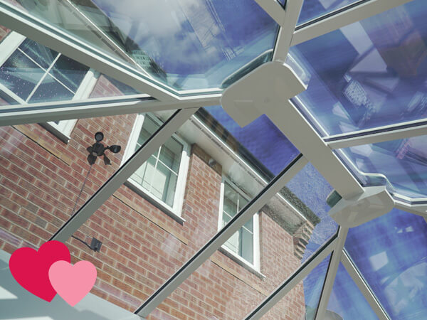 A look through a glass conservatory roof